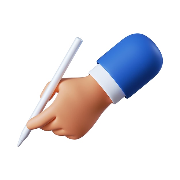 Cartoon character hand holds pencil or digital pen