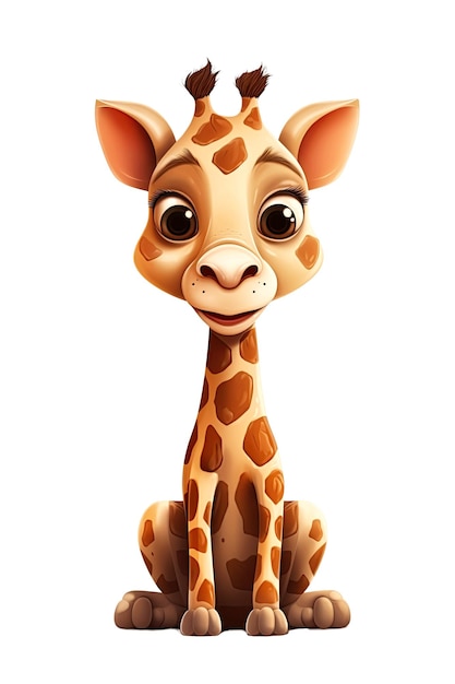 Cartoon character happy giraffe on white isolated background Generative AI illustration