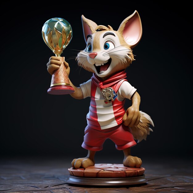 cartoon character holding a golden winning trophy in cartoon style