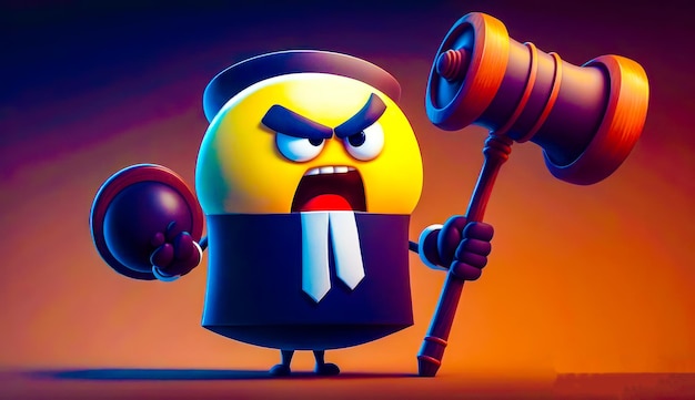 Cartoon character holding judge's hammer Generative AI