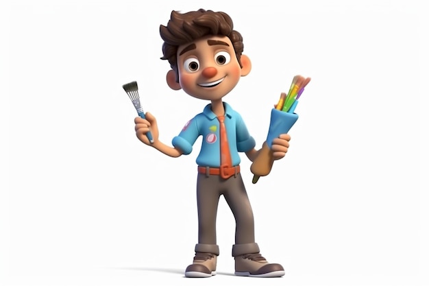 Cartoon character holding a paintbrush and a paintbrush