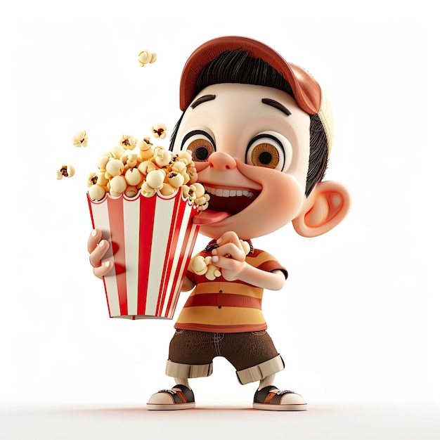 Photo a cartoon character holding a popcorn and wearing a striped shirt