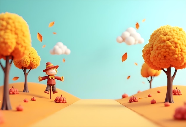 a cartoon character is standing on a hill with trees and a cartoon character on the wall