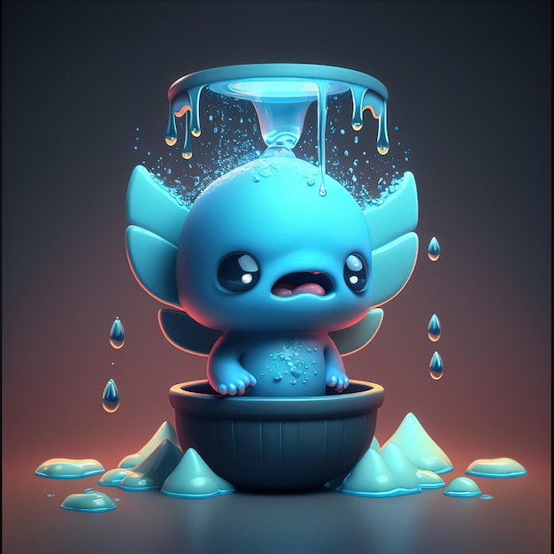 A cartoon character is taking a bath in a tub with water dripping down it.