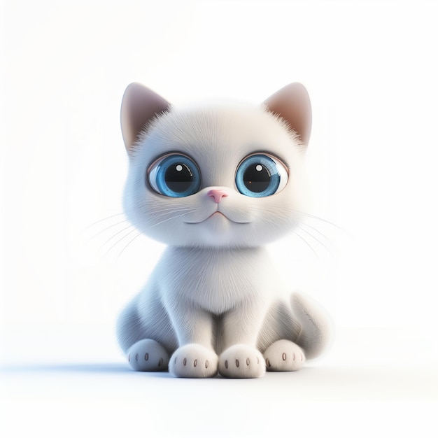 Cartoon character kitten 3d illustration for children