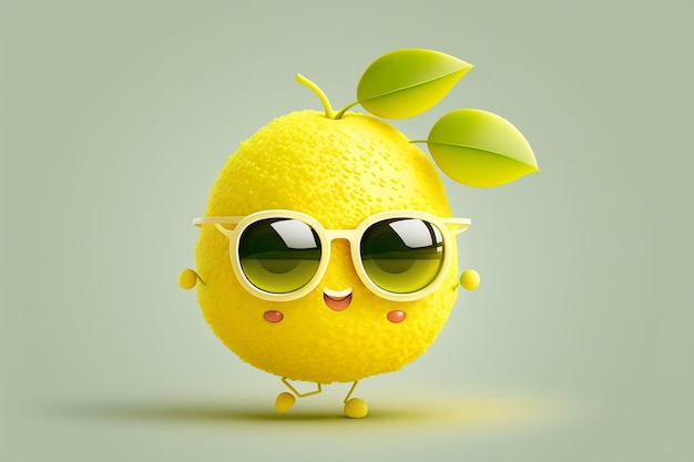 Cartoon Character of Lemon with Sunglasses Generative Ai