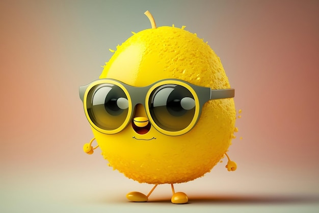 Cartoon Character of Lemon with Sunglasses Generative Ai