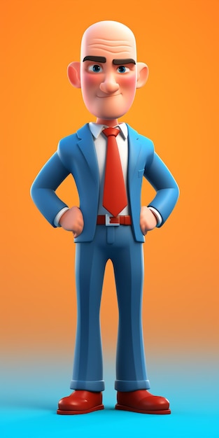 cartoon character of a man in a suit and tie standing with his hands on his hips generative ai