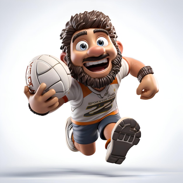 Cartoon character of a man with a rugby ball 3d illustration