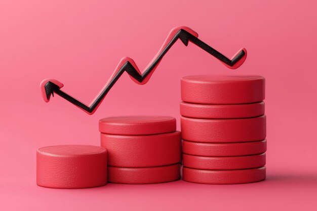 Photo cartoon character managing financial risks highlighted by falling and rising bar graphs in a dynami