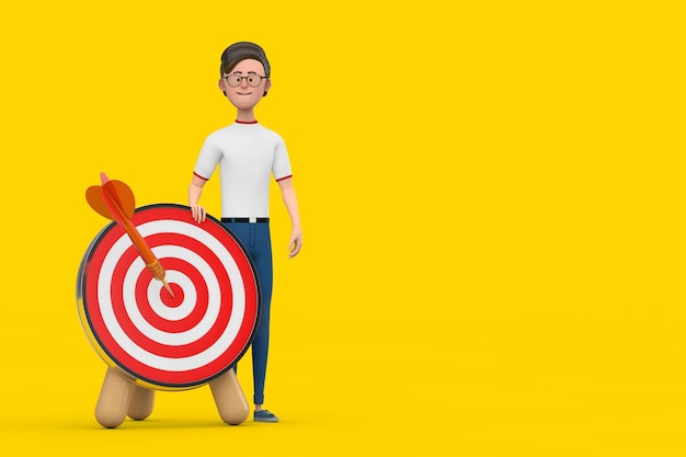 Cartoon Character Person Man with Archery Target and Dart in Center 3d Rendering