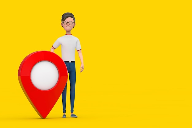 Cartoon Character Person Man with Red Map Pointer Target Pin 3d Rendering