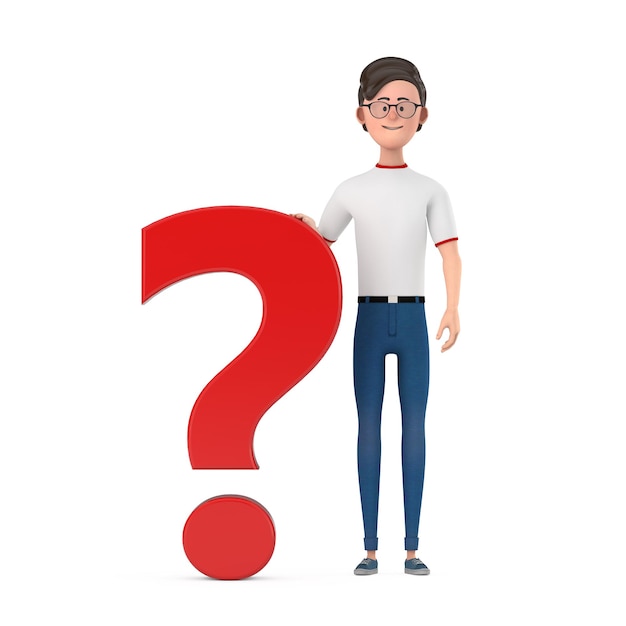 Cartoon Character Person Man with Red Question Mark Sign 3d Rendering