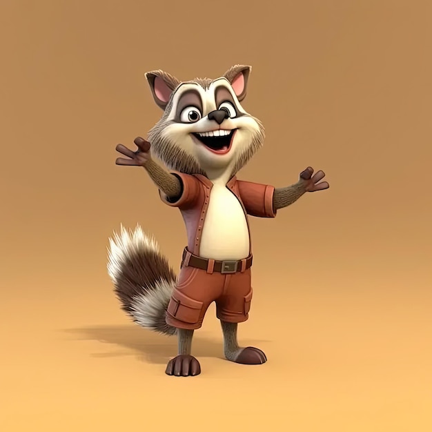 Photo a cartoon character of a raccoon with his arms out