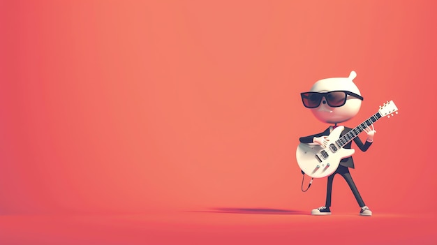 A cartoon character in sunglasses plays an electric guitar