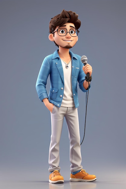 Photo a cartoon character wearing glasses and a microphone is smiling