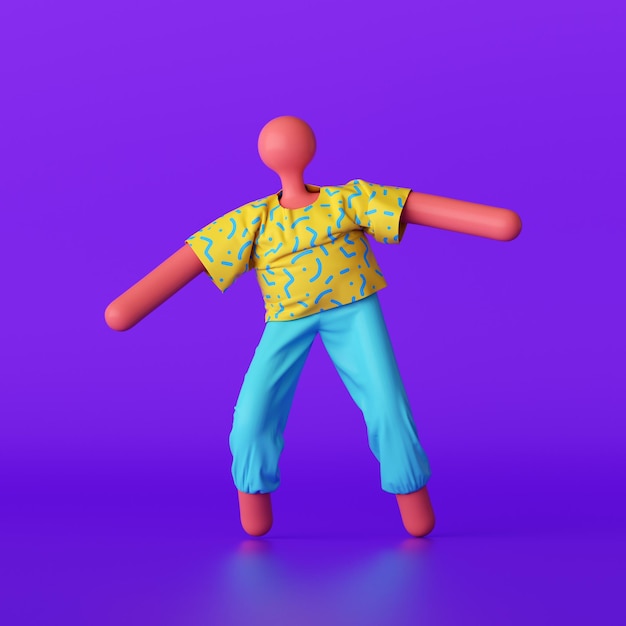 cartoon character wearing summer clothes yellow shirt and blue trousers pants