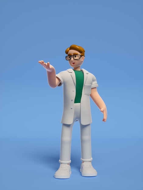 Photo a cartoon character in a white coat with a green shirt and glasses.