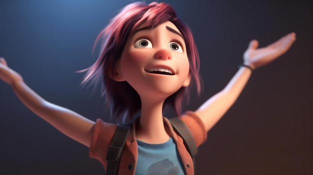 A cartoon character with arms raised in the air