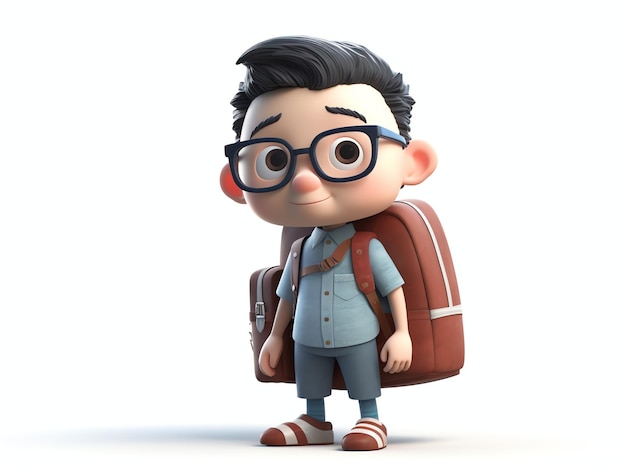 A cartoon character with a backpack and glasses.