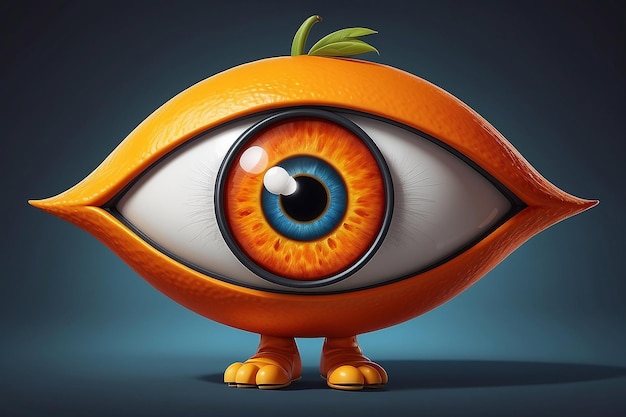 A cartoon character with a big eye and a big eye and a big orange and yellow eye