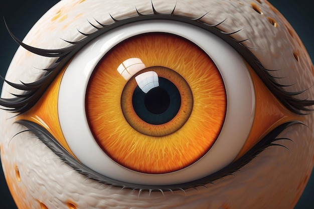 A cartoon character with a big eye and a big eye and a big orange and yellow eye