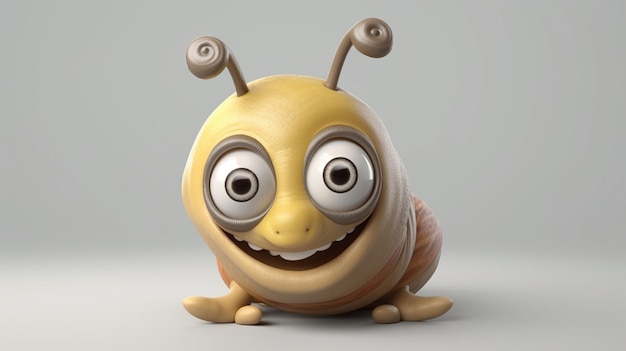 A cartoon character with big eyes and big eyes is sitting on a white surface.