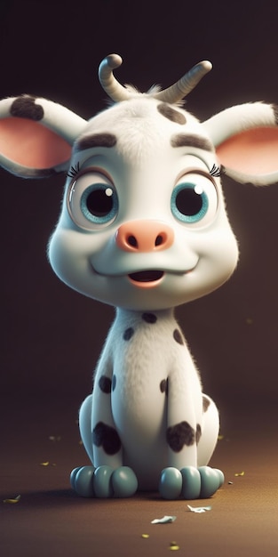 A cartoon character with a black nose and blue eyes.