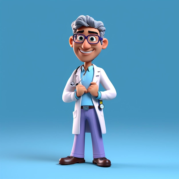 A cartoon character with a blue background and a white coat that says'doctor '