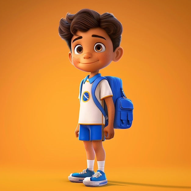 a cartoon character with a blue backpack and a blue backpack