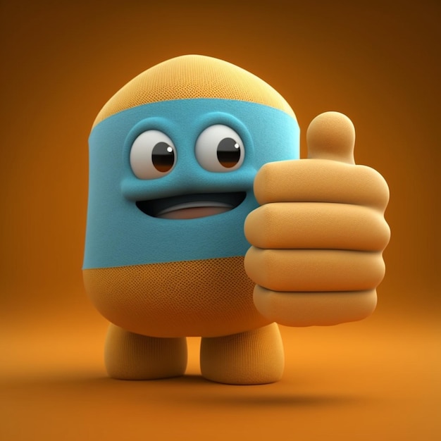 A cartoon character with a blue mask and a blue mask holds a thumbs up.