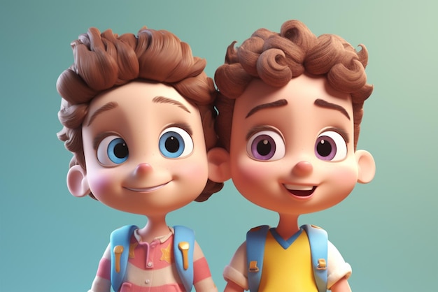 A cartoon character with a blue and pink shirt and a boy wearing a pink shirt generative ai