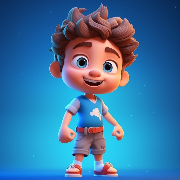 A cartoon character with a blue shirt that says'i'm a boy '