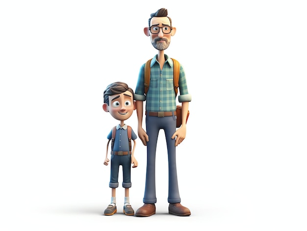 A cartoon character with a boy and his father