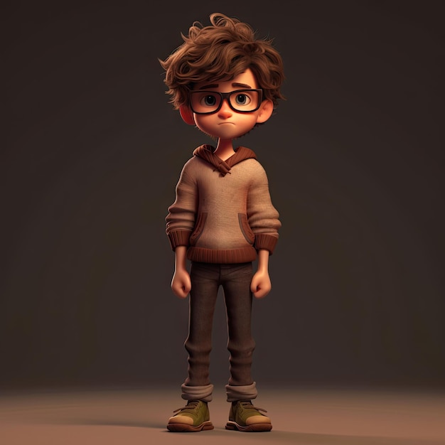 A cartoon character with a brown sweater and glasses that says'boy '