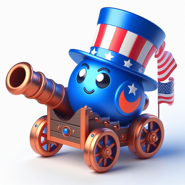 Cartoon character with cannon and American flag in hand