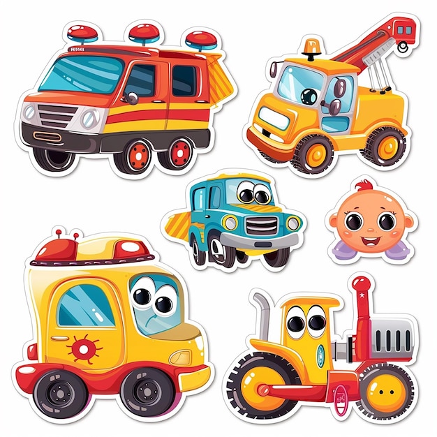 a cartoon character with a car and a fire truck on it