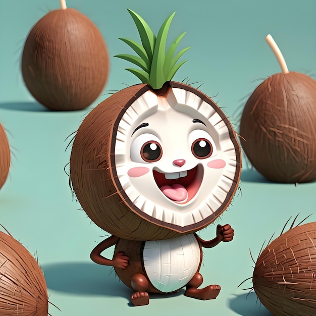 a cartoon character with a coconut face