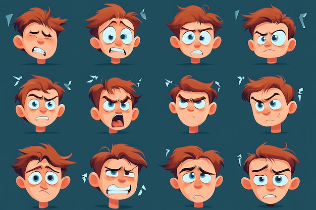 Photo cartoon character with different emotions and expressions