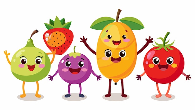 Photo a cartoon character with different fruits and vegetables