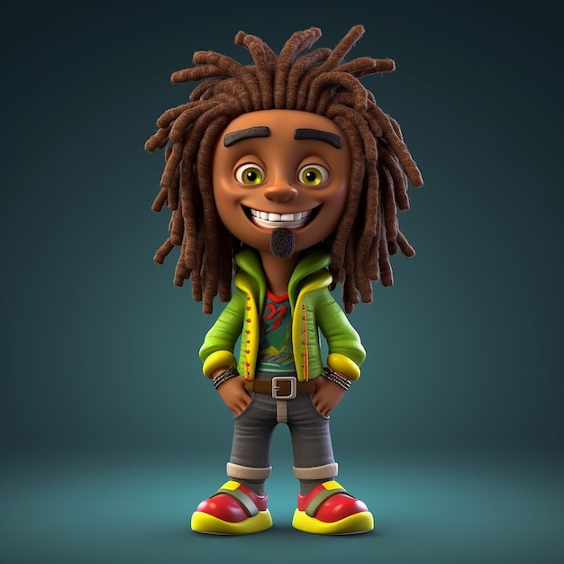 A cartoon character with dreadlocks and a green jacket.