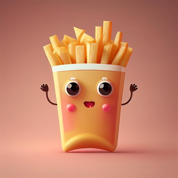 Photo a cartoon character with a face on it and a cup of fries