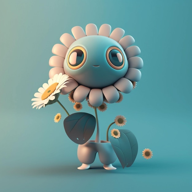 A cartoon character with a flower in his hand.