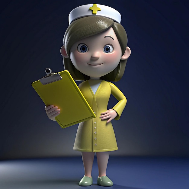 Photo a cartoon character with a folder and a woman in a yellow uniform with a letter on it