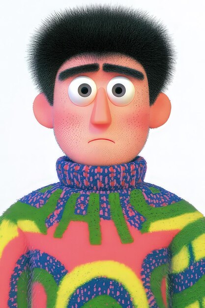 Photo a cartoon character with a funny face and a sweater on it