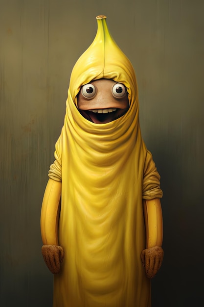 Photo a cartoon character with a funny face and a yellow scarf