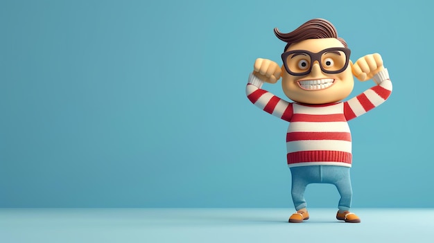 Cartoon character with glasses flexing his biceps