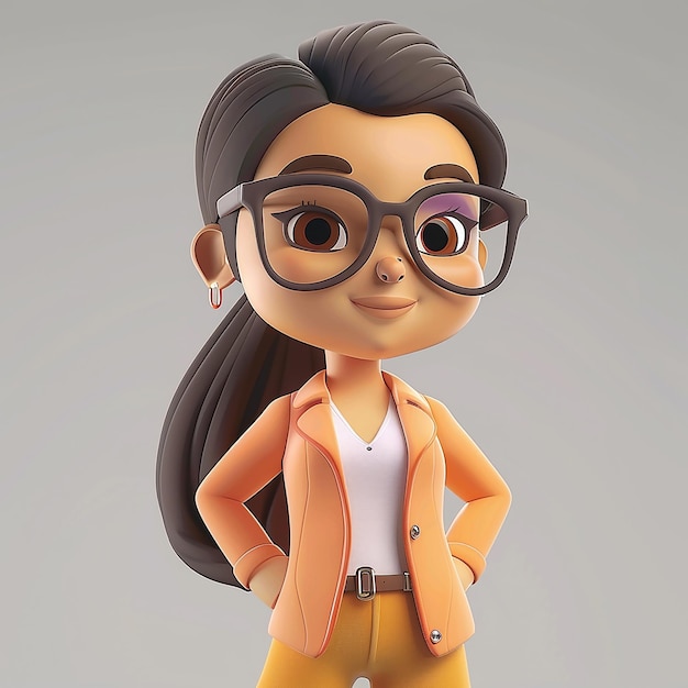 a cartoon character with glasses and a jacket that says  shes wearing glasses