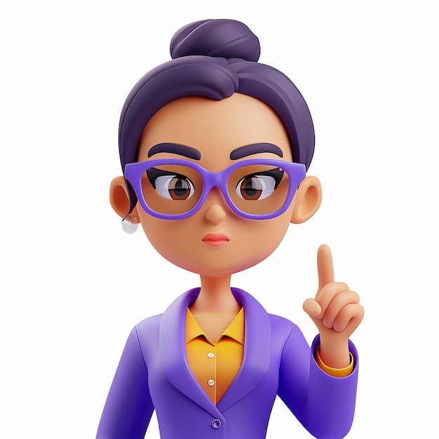 a cartoon character with glasses and a purple suit on