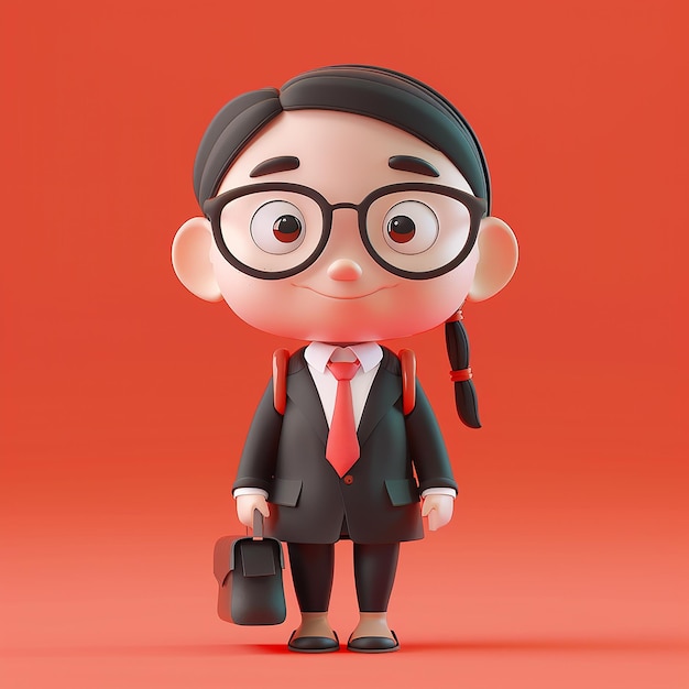 a cartoon character with glasses and a suit and tie is standing in front of a red background